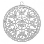 Metal Bohemian pendant round Butterfly Silver